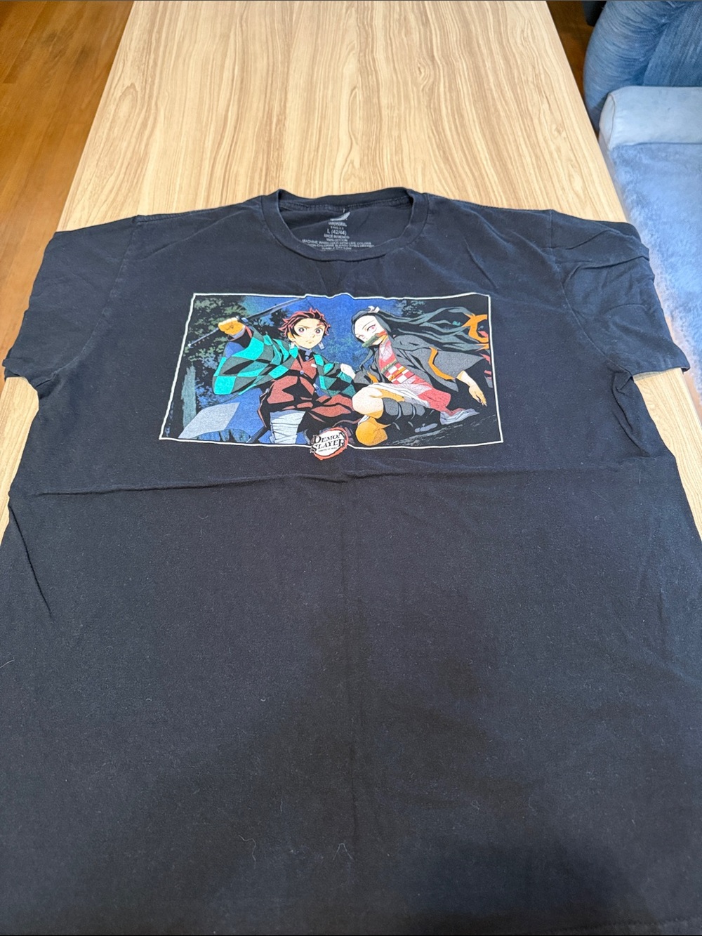 Black Short-Sleeve Graphic Tee with Colorful Anime Panel